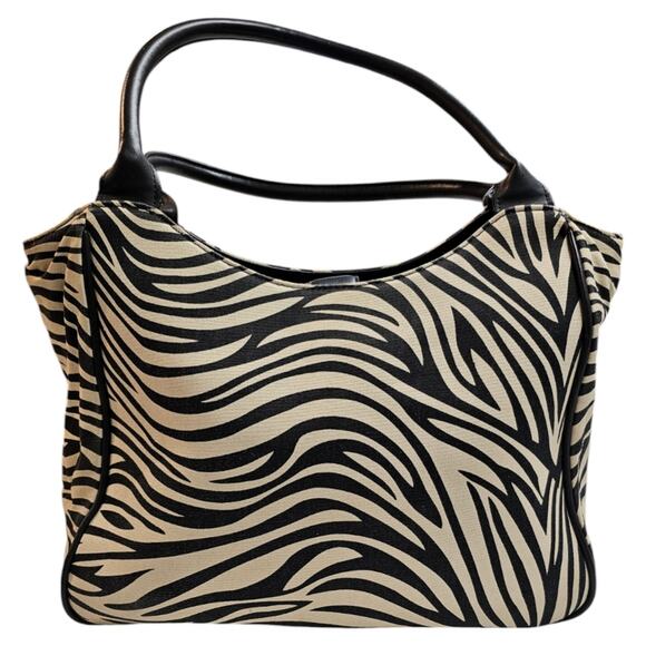 Liz Claiborne Tote Fabric Large Zebra Print Bag Double Handles Snap Closure - Picture 2 of 9